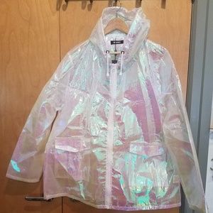 Missguided Plus Holographic Rain Jacket Sz 18